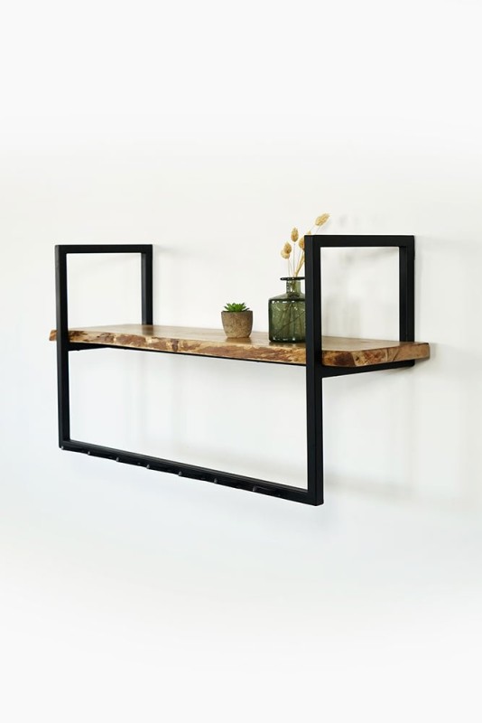 Metalen kapstok met 7 haken en 1 massief houten plank