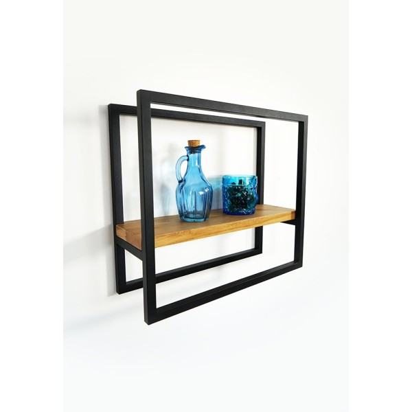 Rechthoekige wandplank van hout en metaal 40 x 35 cm - Strip