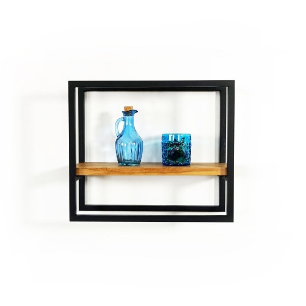 Rechthoekige wandplank van hout en metaal 40 x 35 cm - Strip