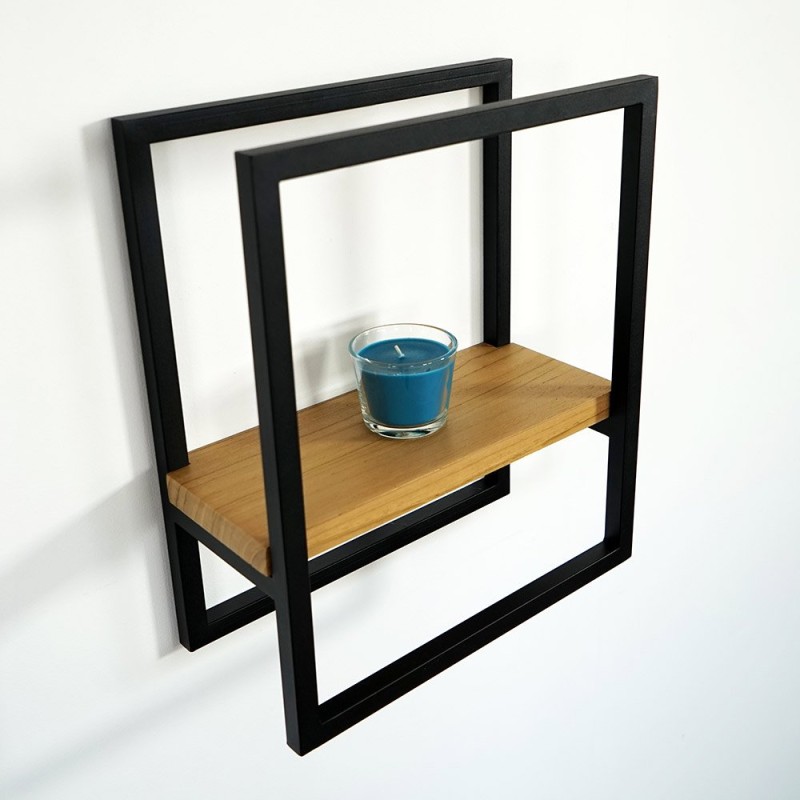 Set van 2 rechthoekige houten en metalen wandplanken - Strip