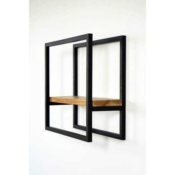 Set van 2 rechthoekige houten en metalen wandplanken - Strip