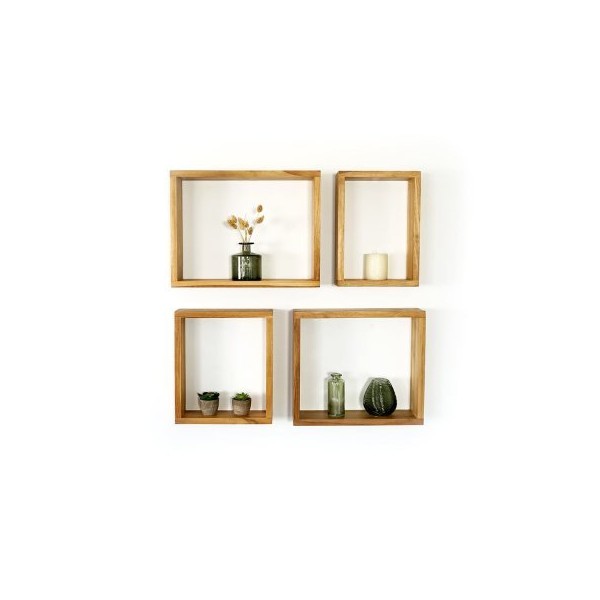 Set van 4 teakhouten wandplanken