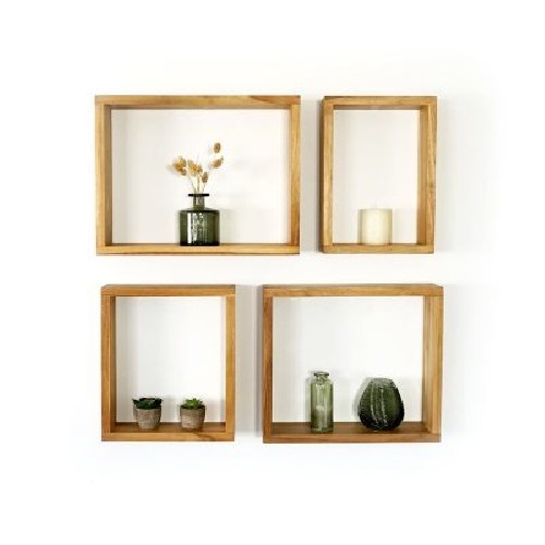Set van 4 teakhouten wandplanken