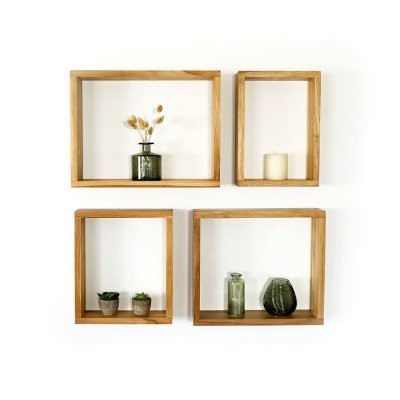 Set van 4 teakhouten wandplanken