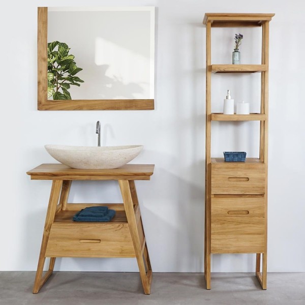 Massief Teakhouten Spiegel van 80 cm met L frame