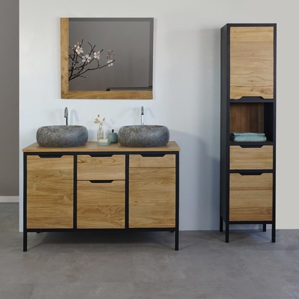 Massief Teakhouten Spiegel van 80 cm met L frame
