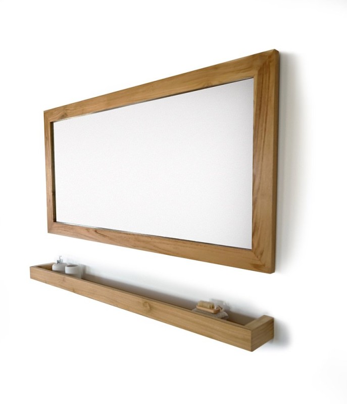 Rechthoekige Spiegel 140 cm van massief teakhout frame