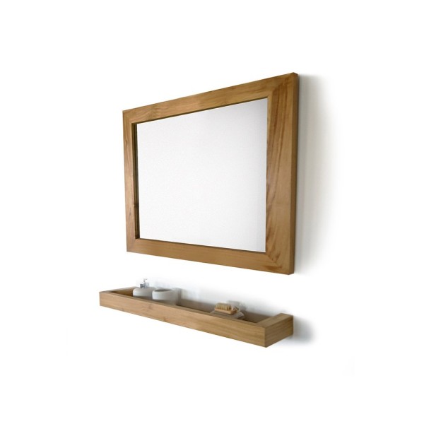 Rechthoekige spiegel 80 cm van massief teakhout frame