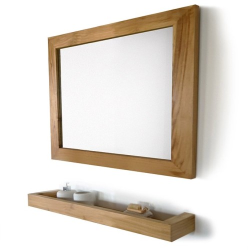 Rechthoekige spiegel 80 cm van massief teakhout frame