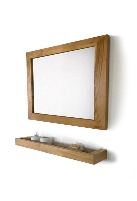 Rechthoekige spiegel 80 cm van massief teakhout frame