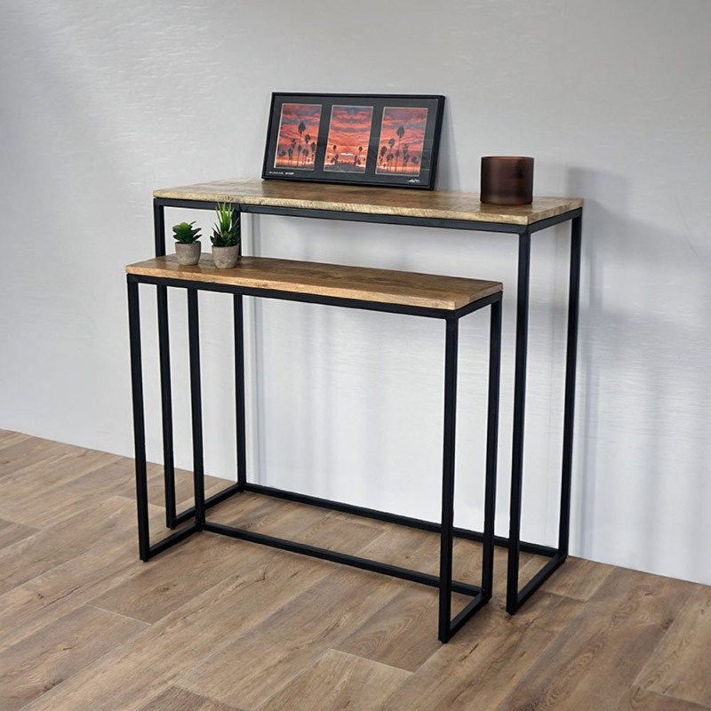 Dubbele console hout en metaal