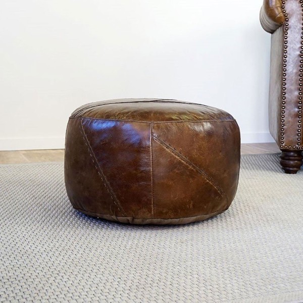 Pouf rond en cuir Patchwork