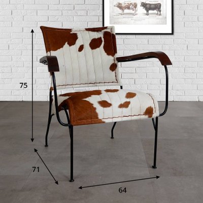 Bruin/witte fauteuil van echt koeienhuid
