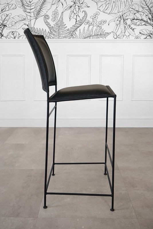 Zwart leren metalen barstoel - Urban