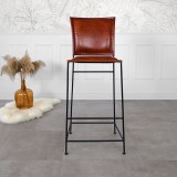 Bruine metalen leren barstoel - Urban