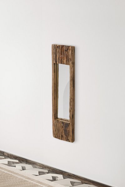 Rechthoekige spiegel van ruw hout 25 x 90 cm