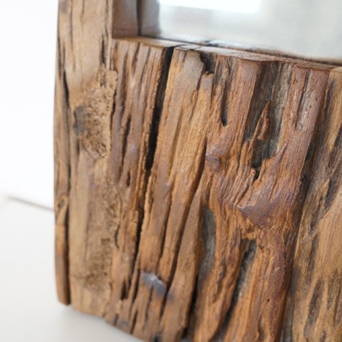 Rechthoekige spiegel van ruw hout 25 x 120 cm