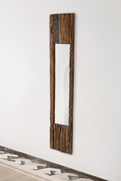 Rechthoekige spiegel van ruw hout 25 x 150 cm