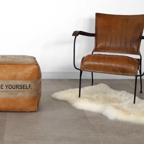 Industriële poef in leer "Be Yourself"