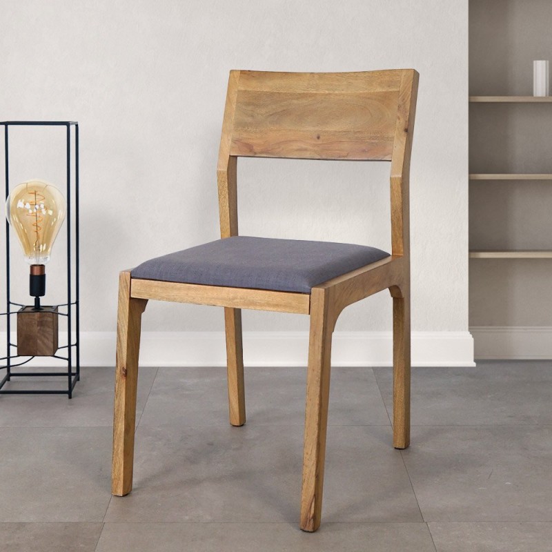 Stoel van naturel hout en grijze stof - Elegance