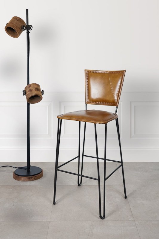 Vintage metalen en lederen barstoel - Smart