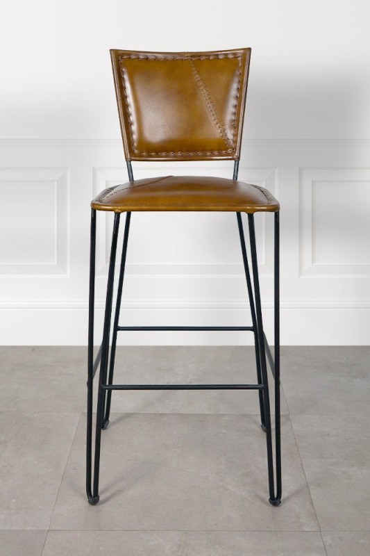 Vintage metalen en lederen barstoel - Smart