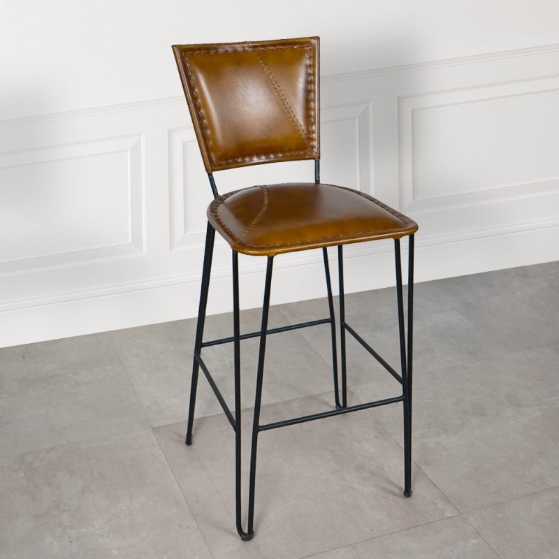 Vintage metalen en lederen barstoel - Smart