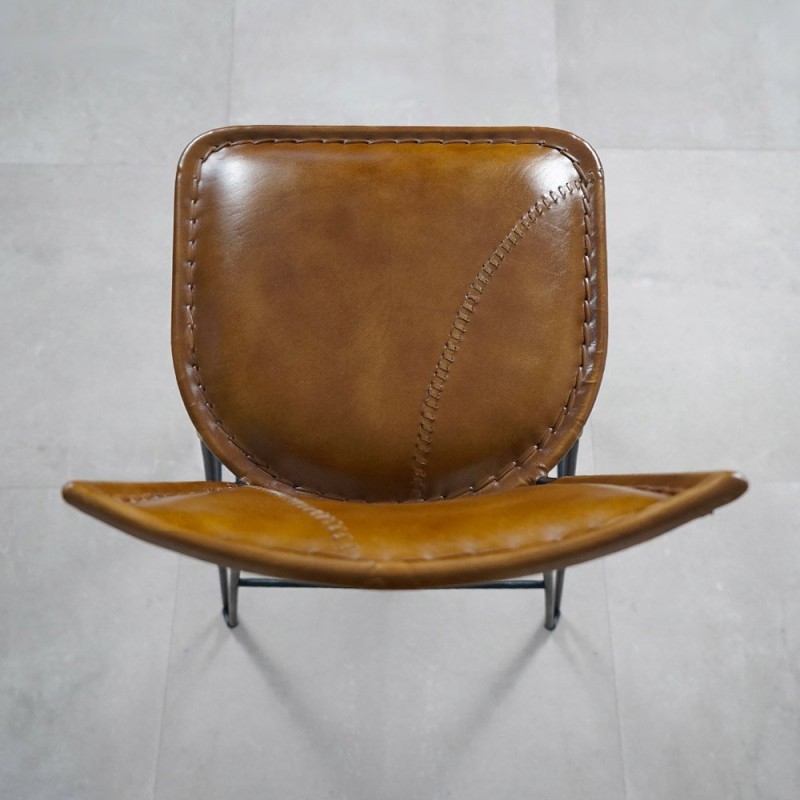 Vintage metalen en lederen barstoel - Smart
