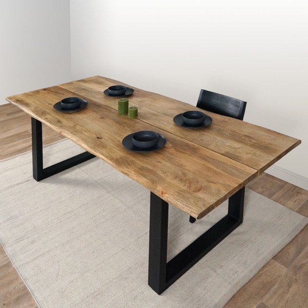 Table en bois massif avec pieds en U et double plateau