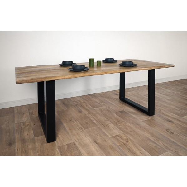 Table en bois massif avec pieds en U et double plateau