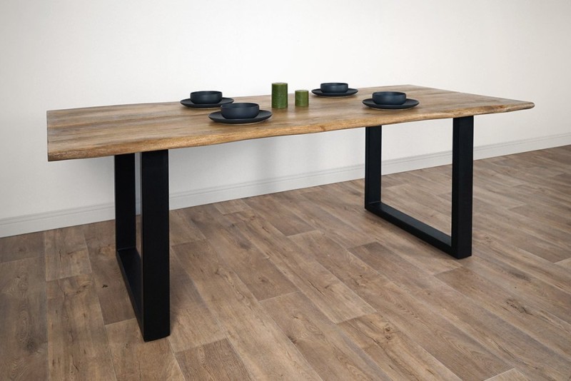 Massief houten tafel 220 cm met metalen poten en dubbel blad