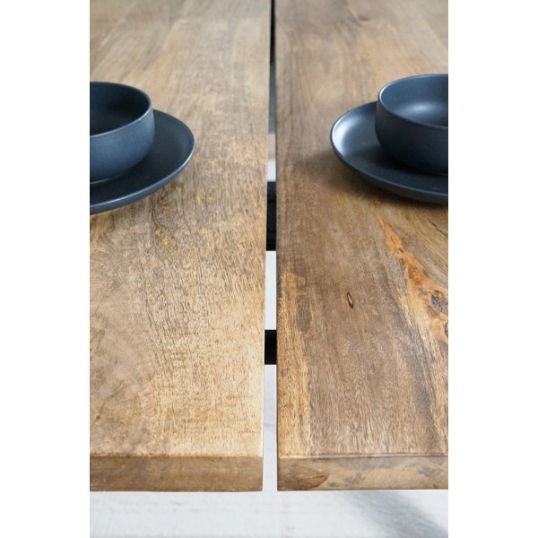 Table en bois massif avec pieds en U et double plateau