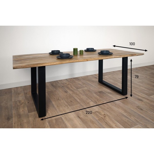 Table en bois massif avec pieds en U et double plateau