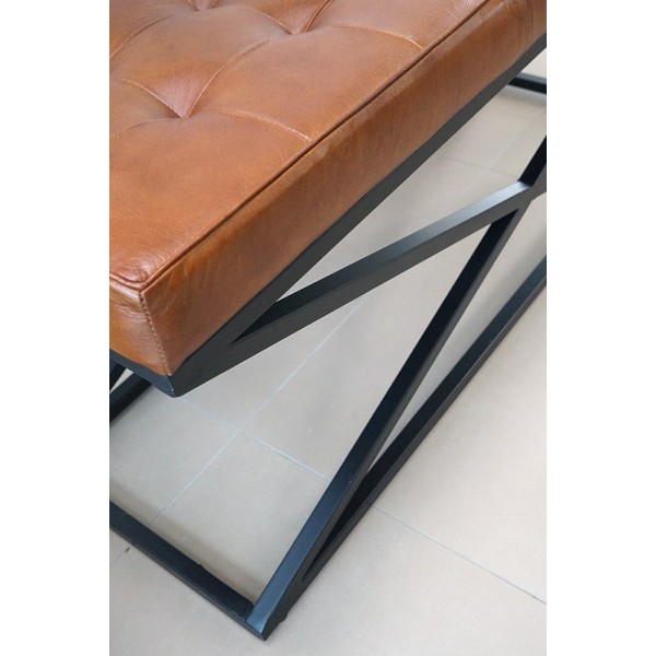 Banc en bois et cuir naturel