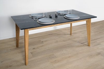 Massief houten tafel met marmeren blad - Jade