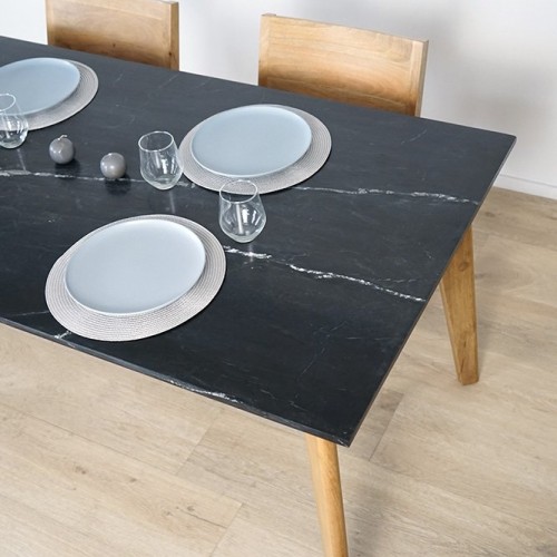 Massief houten tafel met marmeren blad - Jade