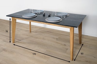 Massief houten tafel met marmeren blad - Jade