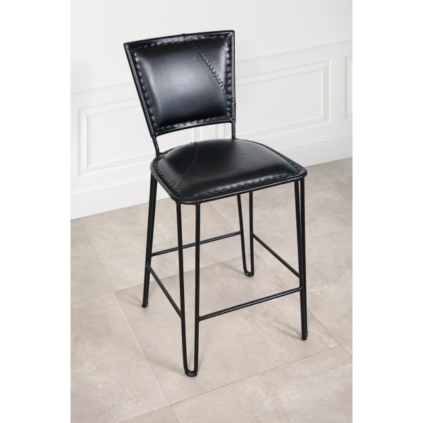 Chaise haute de cuisine vintage métal et cuir SMART noire