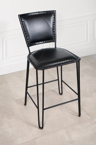 Chaise haute de cuisine vintage métal et cuir SMART noire