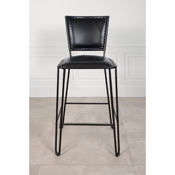 Chaise haute de cuisine vintage métal et cuir SMART noire