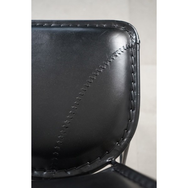 Chaise haute de cuisine vintage métal et cuir SMART noire