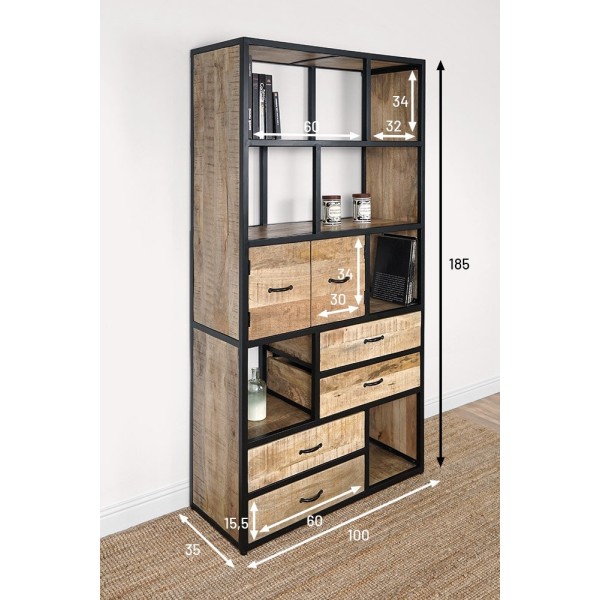 Indusrtiële metalen kast met hout 185 cm x 100 cm - Walter