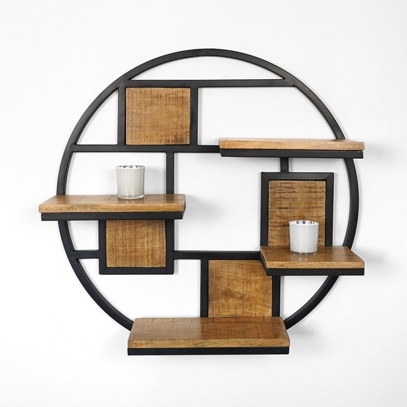 Rond industrieel rek van metaal en hout