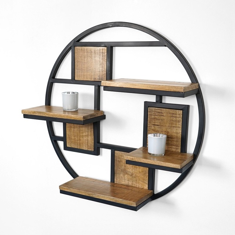 Rond industrieel rek van metaal en hout