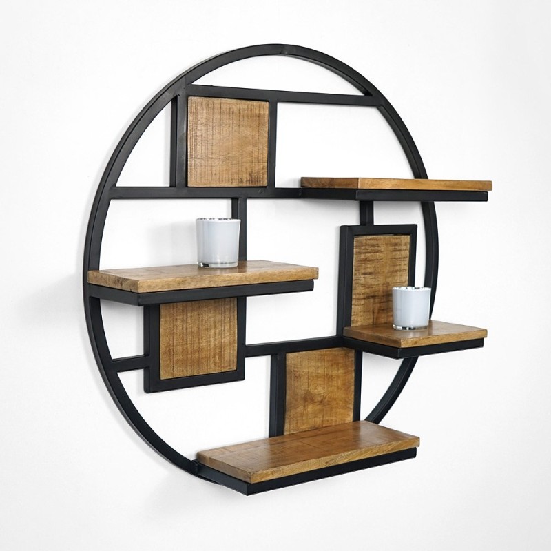 Rond industrieel rek van metaal en hout