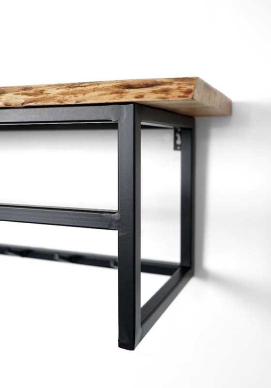 Metalen kapstok met 7 haken en 1 massief houten plank