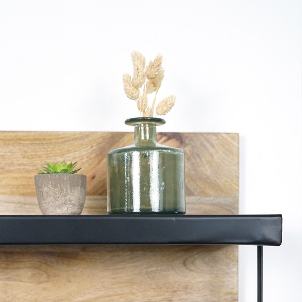 Massief houten kapstok met metalen plank en 3 haken