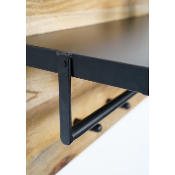 Massief houten kapstok met metalen plank en 3 haken