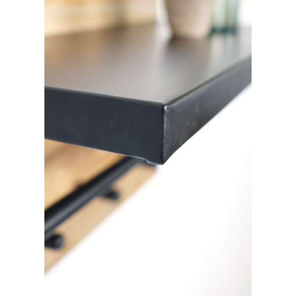 Massief houten kapstok met metalen plank en 3 haken