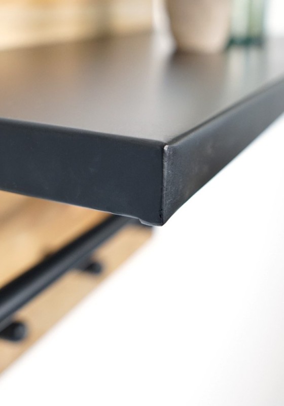 Massief houten kapstok met metalen plank en 3 haken